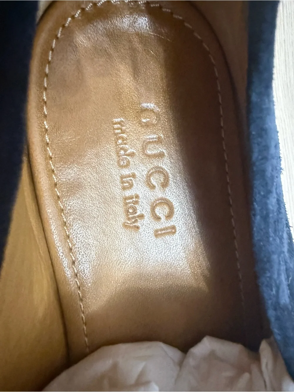 Authentic Gucci Navy Suede Horsebit Loafers